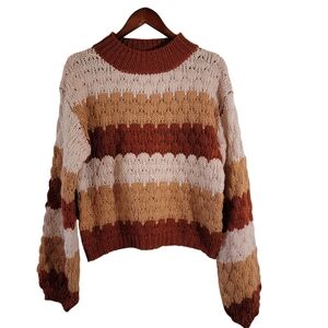 Altard State Pink Multi Striped Fall Sweater Sz M Ballon Sleeve Minimalist Y2K